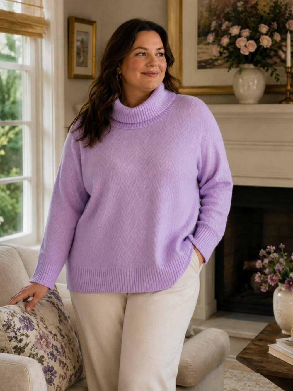 ADYSON PARKER Lavender Textured Knit Turtleneck Sweater Romantic Chic Soft Girl